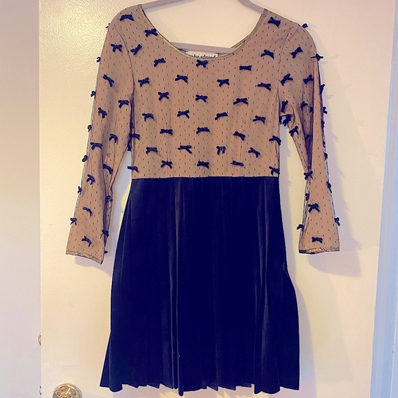 To Be Adored “Abi” Dress in Luscious Velvet and Dotted Mesh with Tiny 3D Bows XS - Picture 3 of 3